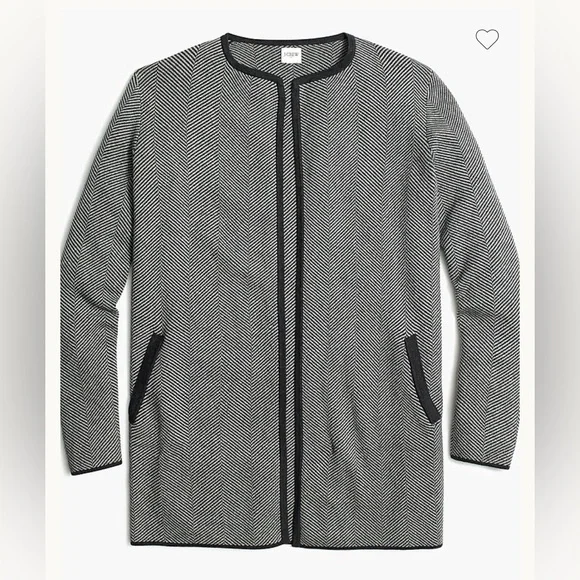 J. Crew Factory Vanessa Sweater Jacket Black and White Herringbone Open Cardigan - Picture 3 of 12